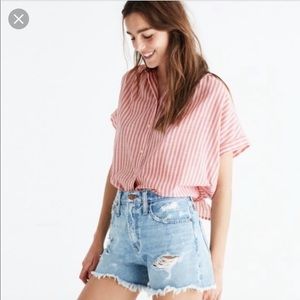Madewell Central Tie Back Shirt in Rose Stripe